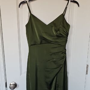Azazie Olive Green Satin Midi Dress